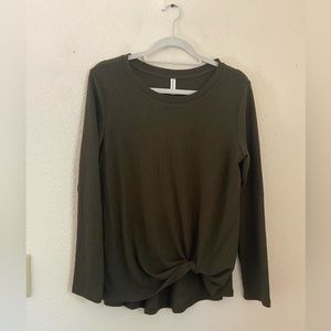 Military green waffle knit top. Size large